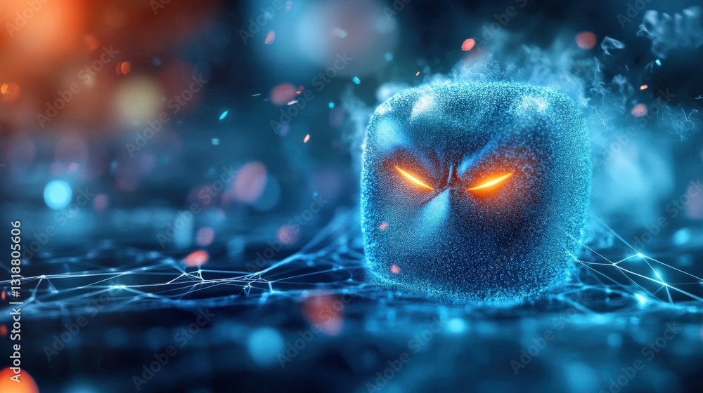Poster digital creature encounter futuristic cyber space 3d render energetic glow abstract environment clos