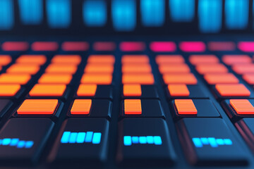 Economic forecasting techniques. Digital music production equipment with colorful buttons and lights