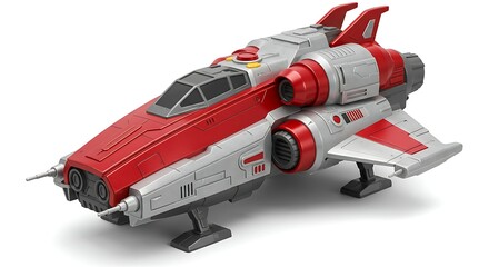Naklejka premium 未来都市 赤い宇宙船 きらめく金属 精密描写. AI Generated