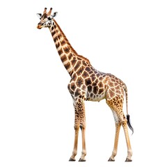 Fototapeta premium Graceful Giraffe Portrait: An elegant giraffe, with its iconic spotted coat and elongated neck, stands tall. captured in sharp focus and vivid detail