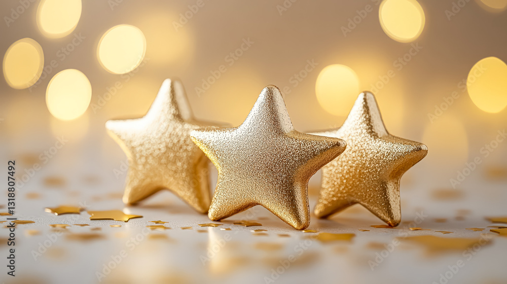 Poster three shiny gold stars are arranged on a gold background, creating a visually appealing and elegant 