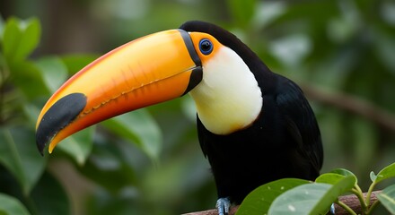 Fototapeta premium 鮮やか色彩 熱帯雨林のオニオオハシ 静かに佇む 美しい鳥. AI Generated