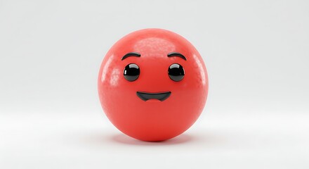 明るい背景で微笑む赤い球体 幸せな表情 3Dレンダリング. AI Generated