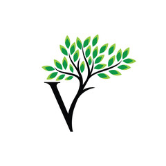 Fototapeta premium Letter V green tree silhouette