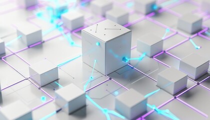 Fototapeta premium 3D cubes white black system data network connection digital intelligence futuristic glowing light shine.