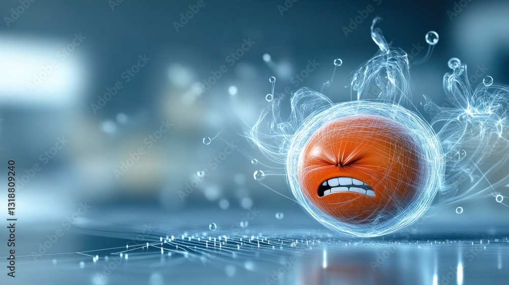 Aufkleber frustration sphere floating digital workspace abstract art futuristic environment close-up view emot