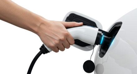 Electric Vehicle Charging Station: Hand Plugging Eco-Friendly Transport into Renewable Energy Power Connector for Sustainable Mobility and Future Transportation