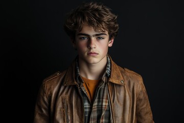 Teenage Boy in Rugged Leather Jacket