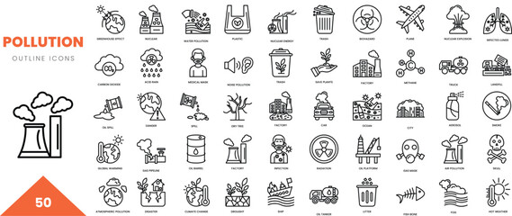 pollution outline icon collection. Vector illustration