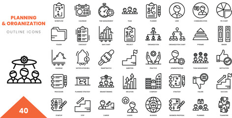planning and organization outline icon collection. Vector illustration