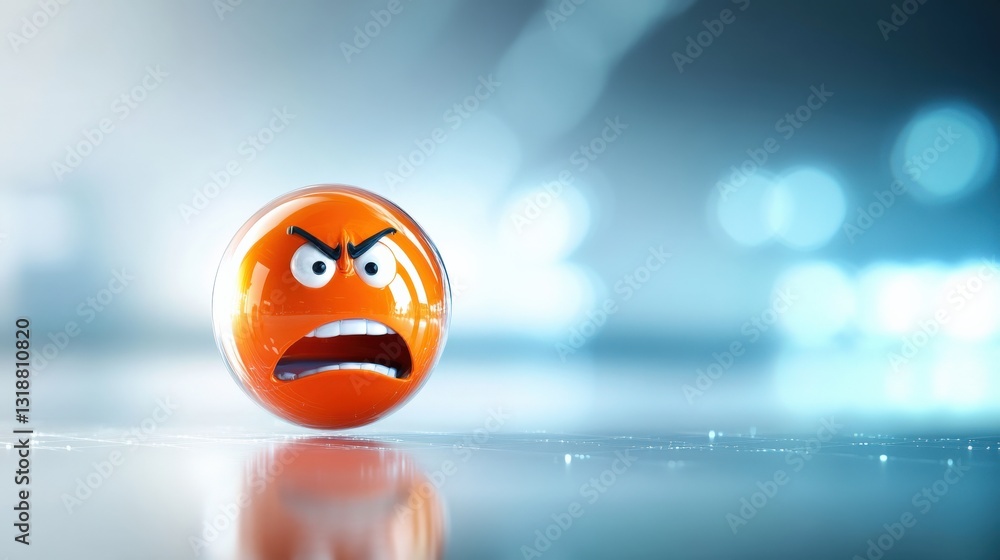 Poster angry emotion representation digital art animated sphere studio setting close-up view expressive con