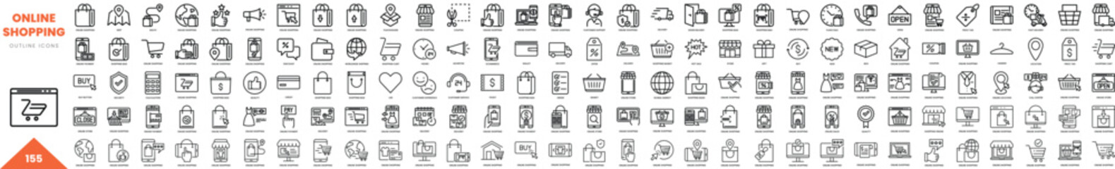 online shopping outline icon collection. Vector illustration