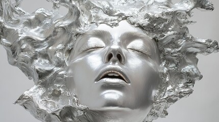 Silver Sculpture: Abstract Metallic Face Art