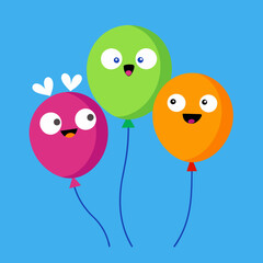 Funny colorful flying balloons with crazy animal vector illustration 