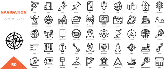 navigation outline icon collection. Vector illustration