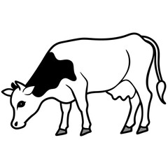 Milk cow grazing in pasture eating grass vector illustration 