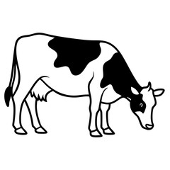 Milk cow grazing in pasture eating grass silhouette vector illustration 
