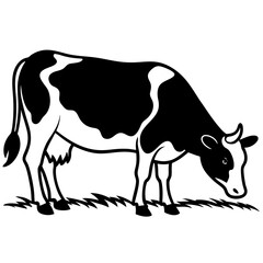  Milk cow grazing in pasture eating grass silhouette vector illustration 