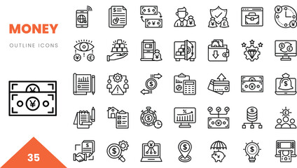 money outline icon collection. Vector illustration