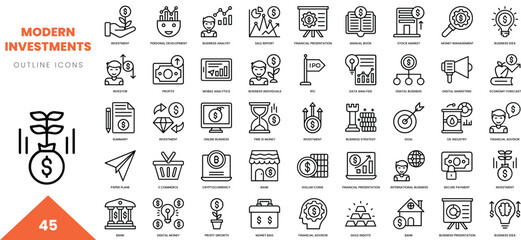 modern investments outline icon collection. Vector illustration