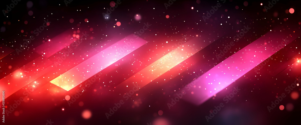 Poster abstract design with red and pink glowing lines and sparkles
