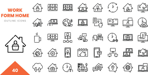 work form home outline icon collection. Vector illustration