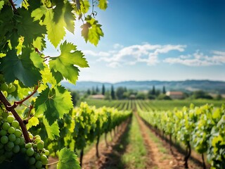 Vineyard Landscape with Sunlight and Green Vines