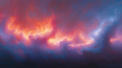 Fiery Abstract Nebula Cloudscape with Orange and Blue Hues