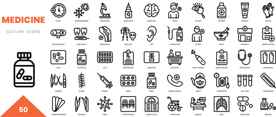 medicine outline icon collection. Vector illustration