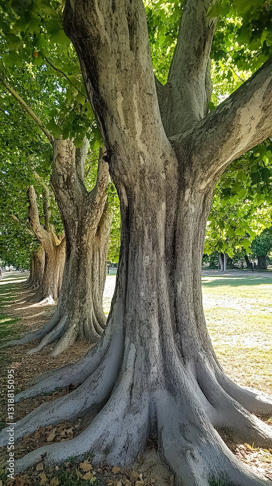 Aufkleber tree with a large trunk and many branches. the trunk is gray and has a few brown spots. the branches