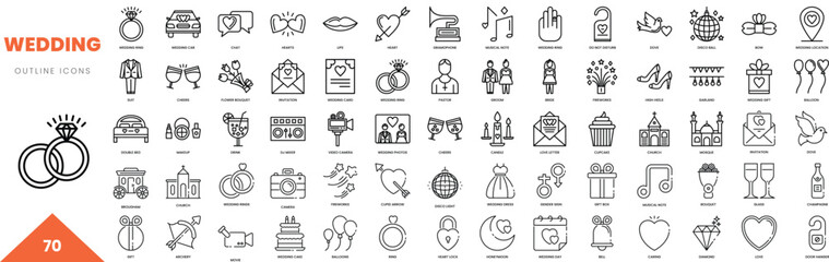 wedding outline icon collection. Vector illustration