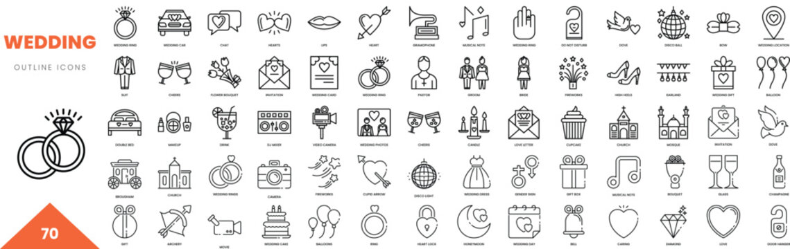 wedding outline icon collection. Vector illustration