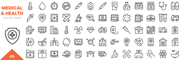 medical and health outline icon collection. Vector illustration