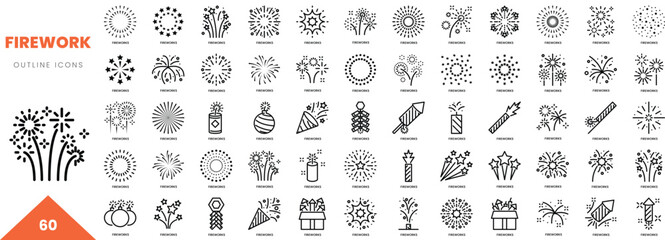 firework outline icon collection. Vector illustration