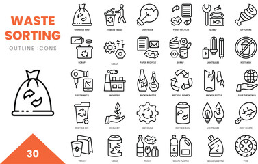 waste sorting outline icon collection. Vector illustration