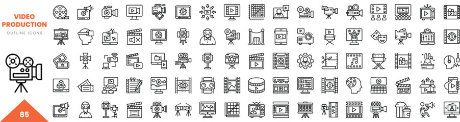 video production outline icon collection. Vector illustration