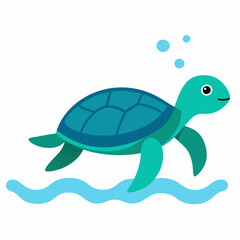 Ocean tortoise swimming in water silhouette vector illustration 