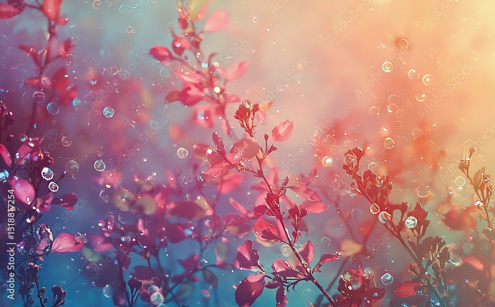 Aufkleber a detailed close-up of an array of flowers adorned with water droplets on both the top and bottom pe