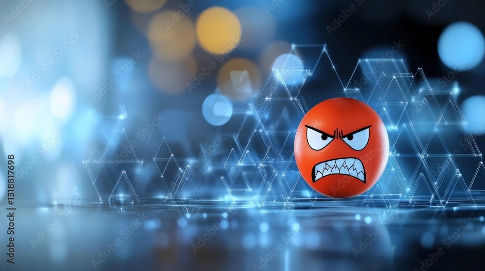 Poster angry red sphere abstract digital environment 3d graphics modern technology close-up view emotion re