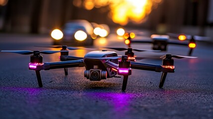 Dynamic scene of competitors in action during an exciting drone racing event with high-speed maneuvers and techniques