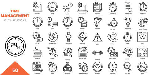 time management outline icon collection. Vector illustration