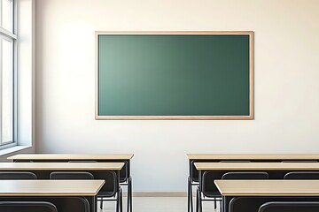 Empty Classroom with Green Board