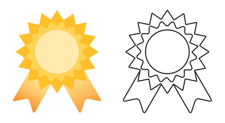 Medal badge for certificate, or diploma in flat design. Award icon in the form of a medal. A set of color icons for the award. Reward icon symbol with ribbon. Medal certification or approval. EPS 10. 