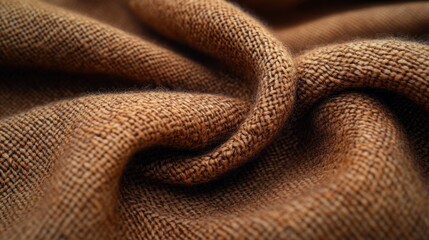 Fototapeta premium Close-up of textured brown fabric, swirling folds