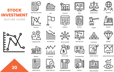 stock investment outline icon collection. Vector illustration