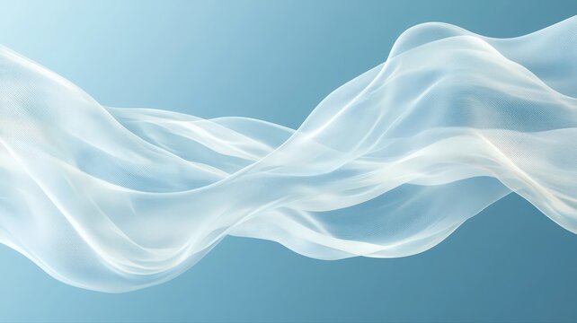 Abstract Flowing Translucent Fabric on Light Blue Background