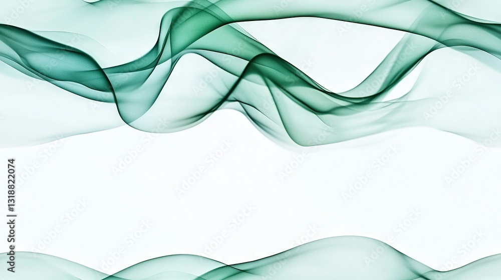 Poster a blue and green wave of smoke on a white background provides a serene and calming backdrop for text