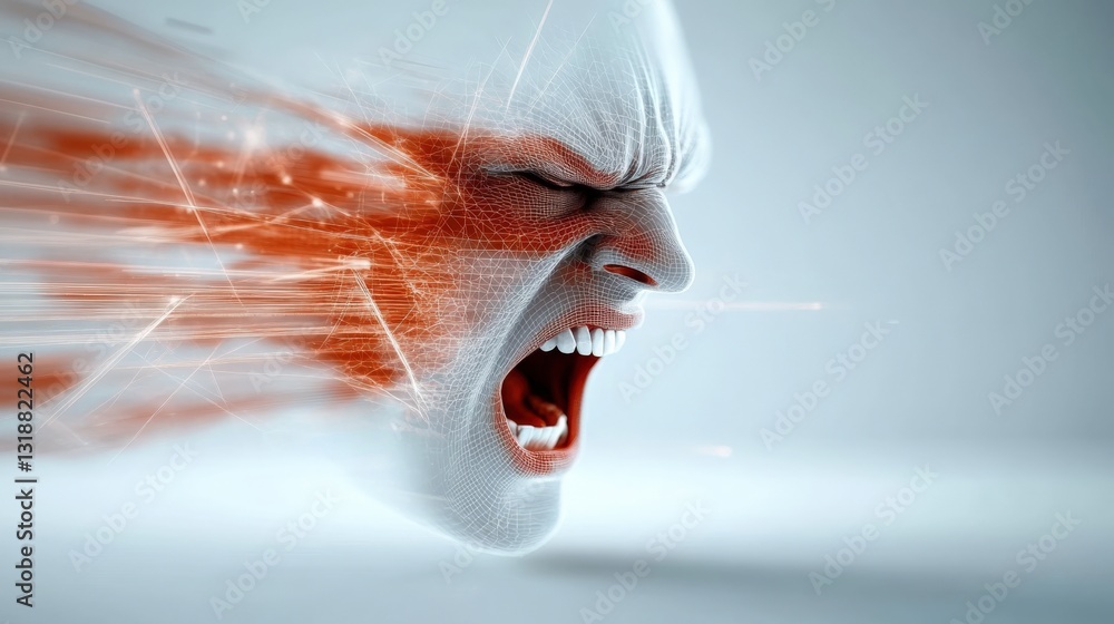 Poster dynamic expression of anger abstract digital art emotional impact futuristic environment close-up vi