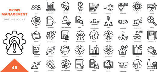 crisis management outline icon collection. Vector illustration