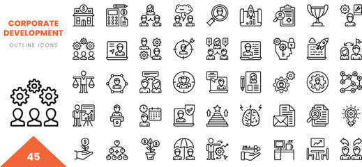 corporate development outline icon collection. Vector illustration